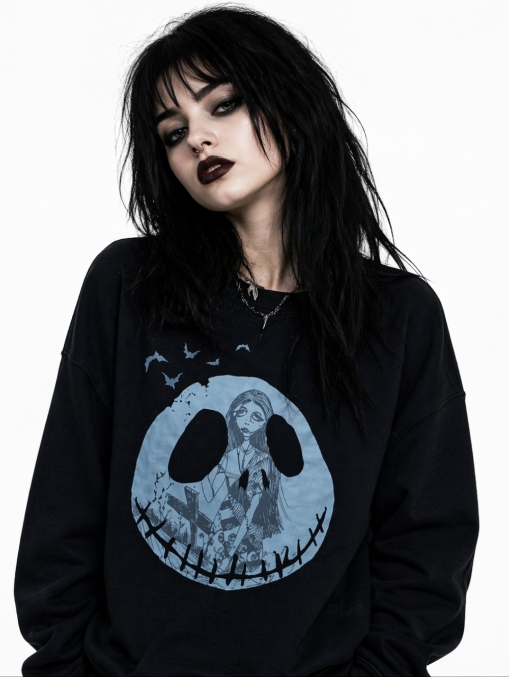 Nightmare Before Christmas Black Sweatshirt Disney Whimsigoth unisex Sz S